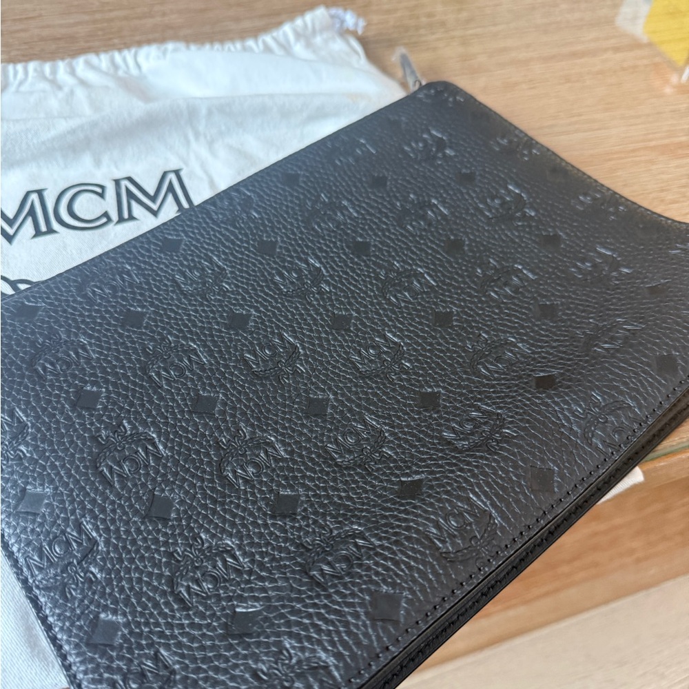 MCM Embossed Black Leather clutch - Picture 1 of 4